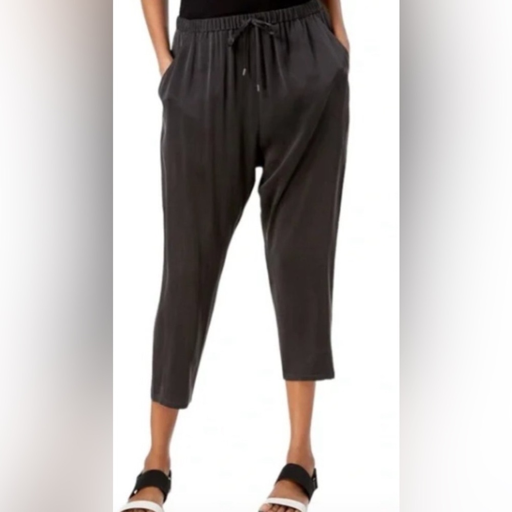 NWT Eileen Fisher Black Silk Slouchy Crop Pant in Large